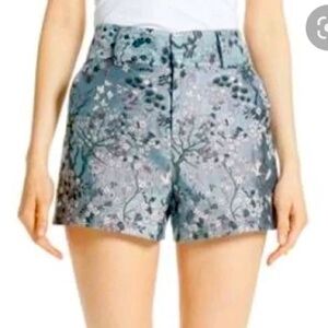 Alice and Olivia Cady Floral Blue Jacquard High Waist Shorts